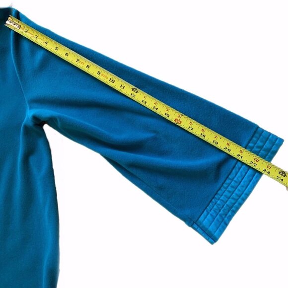 Vintage Vanity Fair Bath Robe M Turquoise Blue Neck Sleeve Trim Pearl Button Zip - Picture 11 of 11